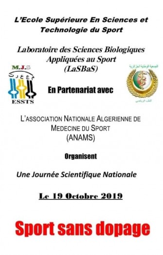 Une journée scientifique nationale-Sport Sans Dopage-le 19 octobre 2019, Alger