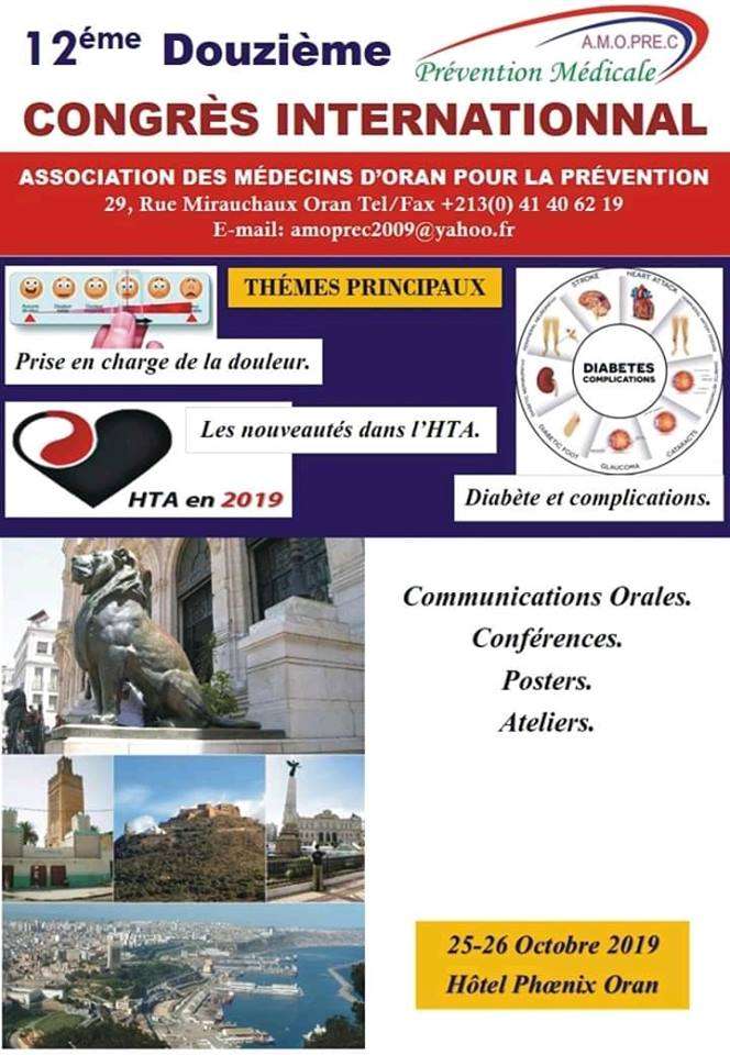 Le 12ème Congrès International de la prévention- Les 25,26 octobre 2019, Oran