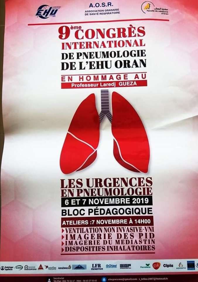  9ème congrès international de pneumologie de lEHUO- Les 06 et jeudi 07 novembre 2019, Oran