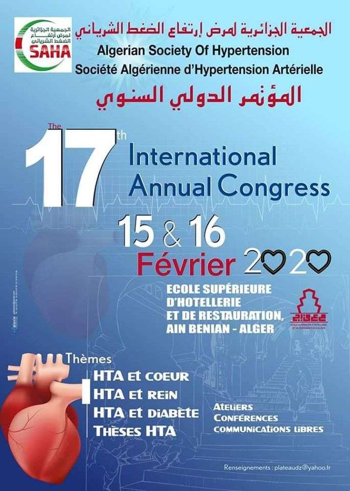 17ème congrès international de la Société algérienne dhypertension artérielle- Les 15 et 16 février 2020- Alger